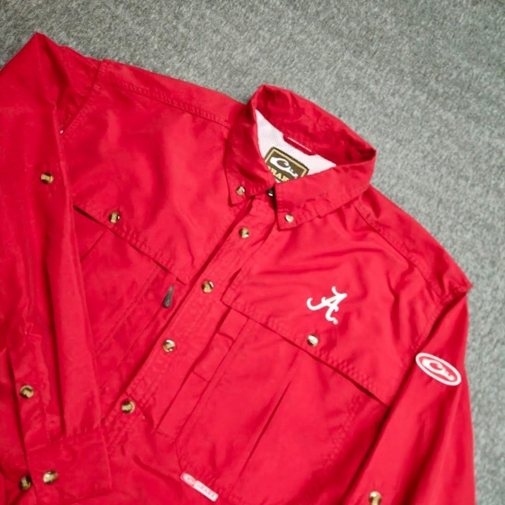 Drake Waterfowl Fishing Shirt Mens Medium Red Alabama Crimson Tide Long Sleeve